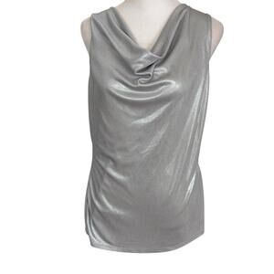 White House Black Market Silver Gray Sleeveless Top Cowl Neck Womens Size Medium